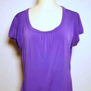 Worthington Womens pleated crew neck short sleeve blouse, purple, Large